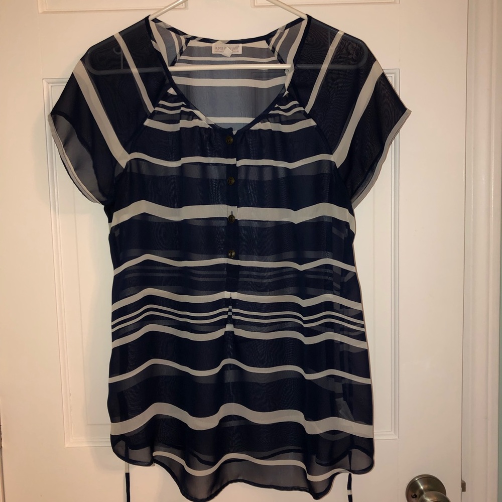 Navy and White Striped Sheer Maternity Top